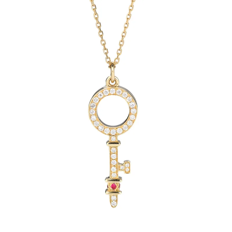 

Нежный ключ алмаз натуральный рубин 18 К цельное настоящее золото AU750 кулон ожерелье для женщин Высококлассные драгоценные камни ювелирные ...