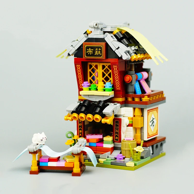 LOZ 1734 City Street Chinatown Cloth Drapery Shop Store Architecture 3D Mini Blocks Bricks Building Toy for Children Gift no Box | Игрушки и