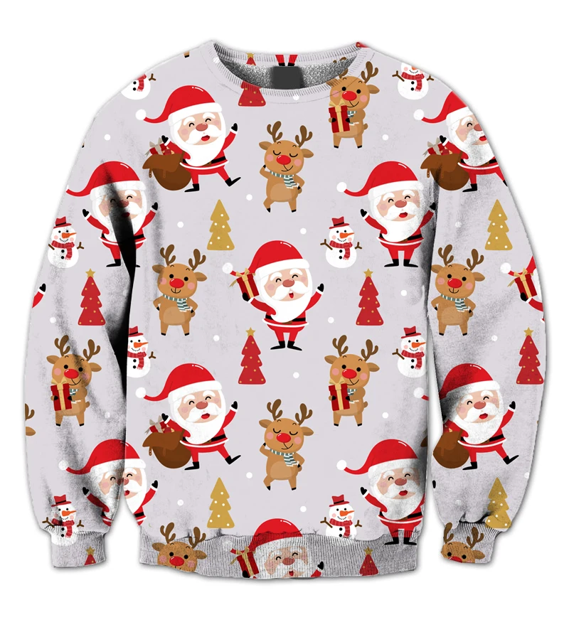 

Толстовка с круглым вырезом и 3D-принтом Санта-Клауса и друзей