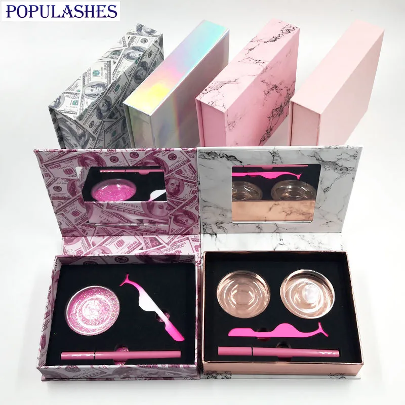 

5/10pcs Lash Box Packaging Pink Money Cases Eyeliner Pen Tweezers Storage Mink Eyelash Gift Box and Tray Marble Storage Boxes