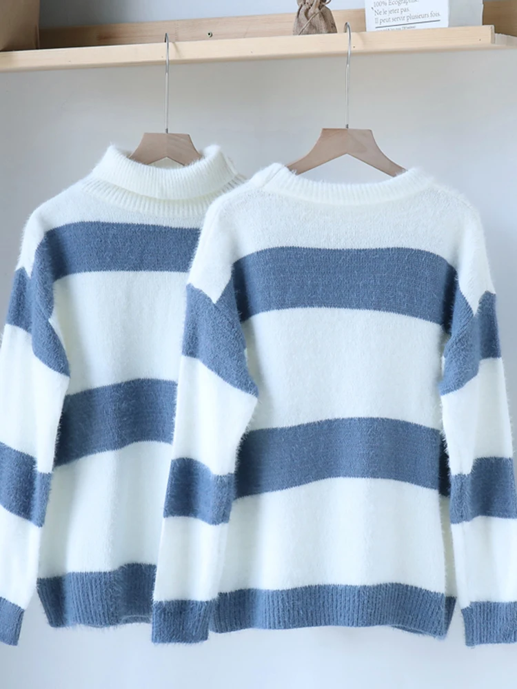 Новинка осенне-зимние Полосатые свитера в ленивом стиле Женский трикотажный