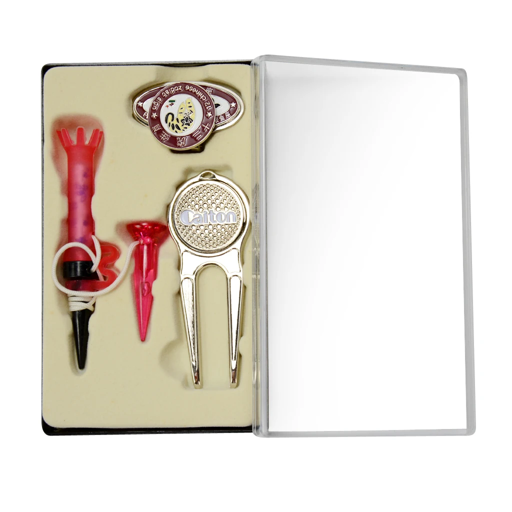 

Golf Tees Ball Marker Divot Tool Hat Clip Putting Green Repair Gift Set