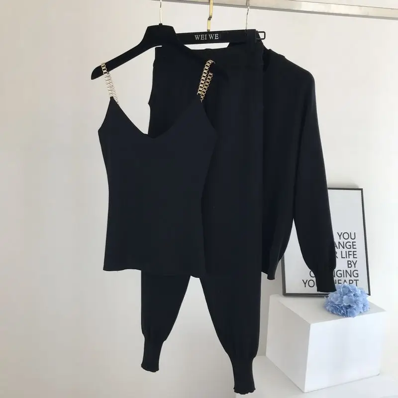 fashion women sets 2021 autumn winter knitted vest zipper cardigans pants 3pcs sets tracksuits outfits womens clothing free global shipping