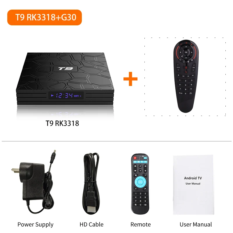 4G 32G add G30 Runsnail Smart tv box T9 RK3318 четырехъядерный Android 9,0 телеприставка двойная 2,4G/5G wifi 4G 64G BT 4,0 100M RJ-45 LAN 1080P 3D - Цвет: 4G 32G add G30