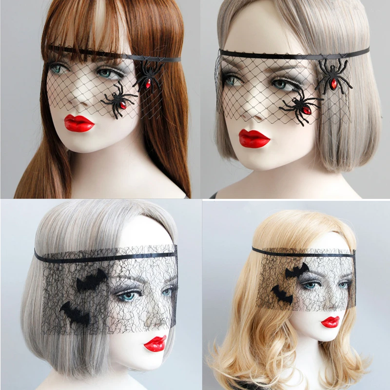 

Маска на Хэллоуин с вуалью головной убор сексуальный на выпускной пол-лица маскарадвечерние НКА косплей Паук летучая мышь Украшенные сетча...