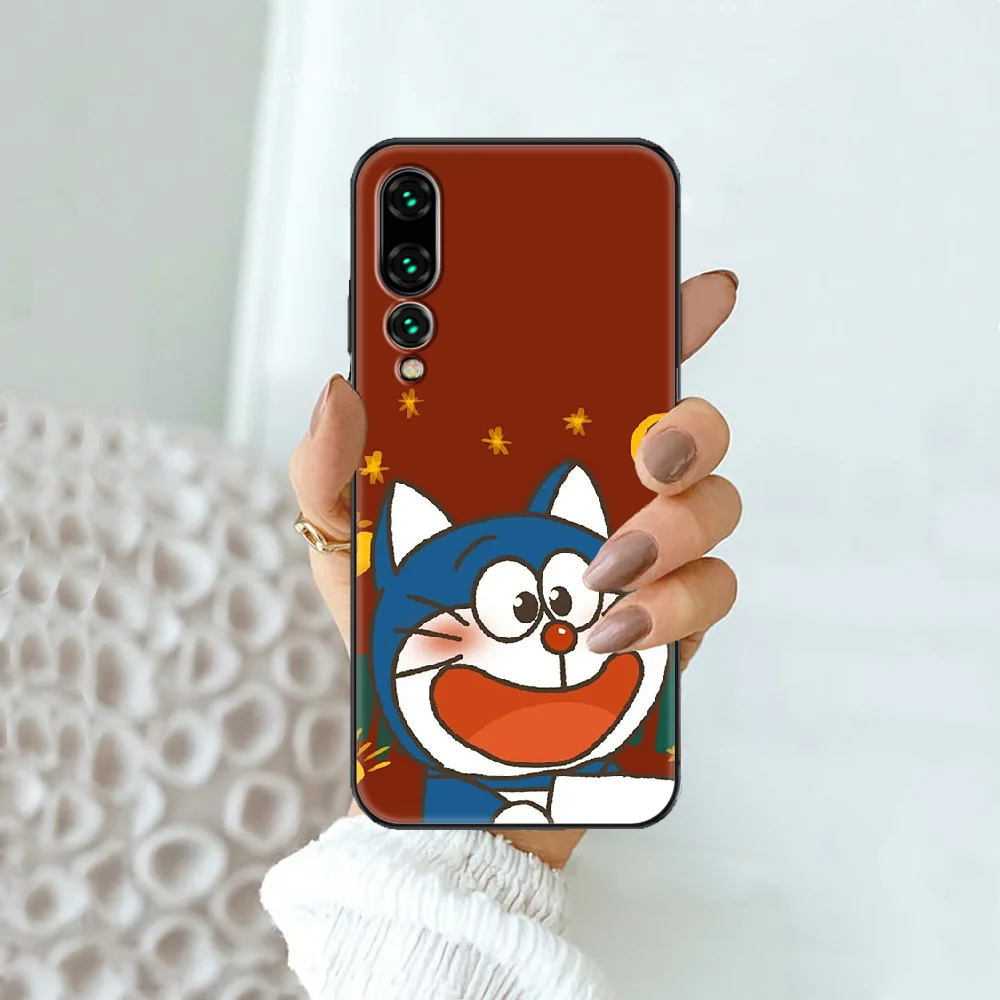 

Fashion Doraemon Blue Cat Phone case For Huawei P Mate P10 P20 P30 P40 10 20 Smart Z Pro Lite 2019 black 3D Etui pretty cover