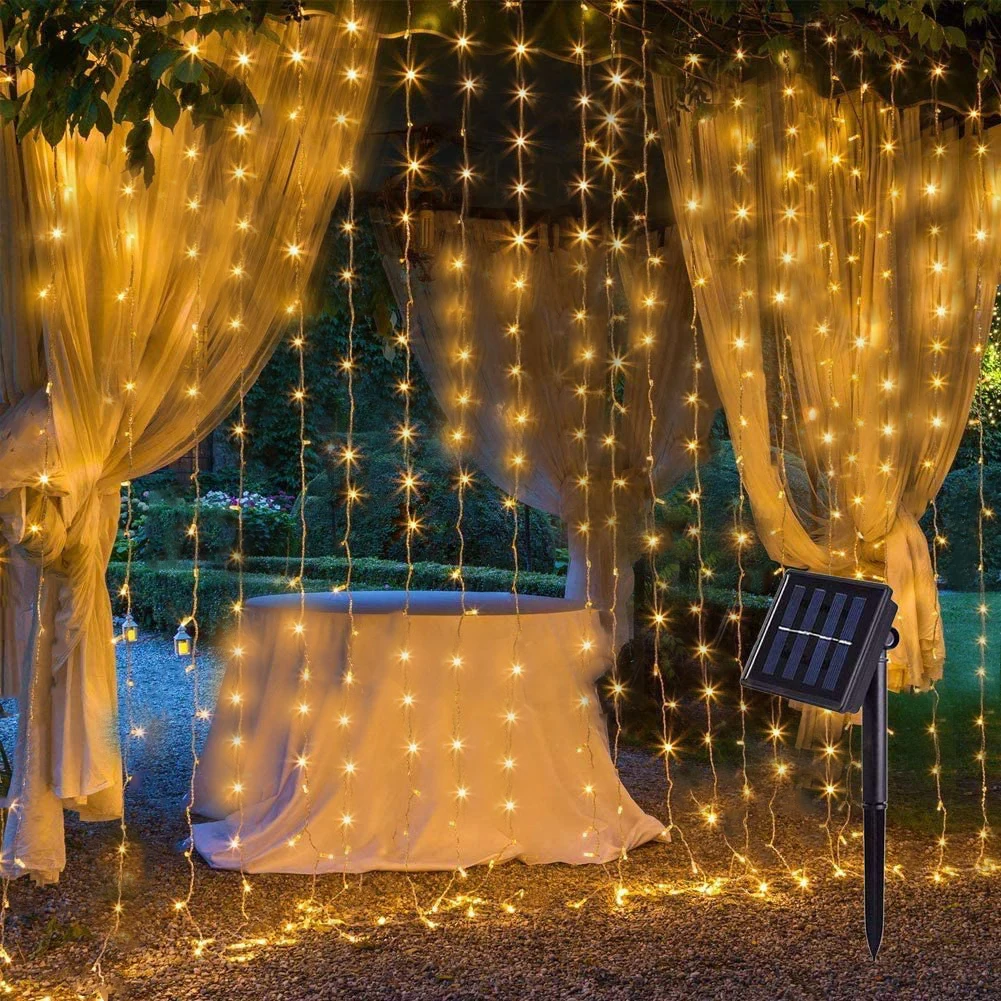Solar Lamp LED String Lights Outdoor 8 Modes Fairy Curtain Light for Window Christmas Party Patio Garden Garland Holiday Decor