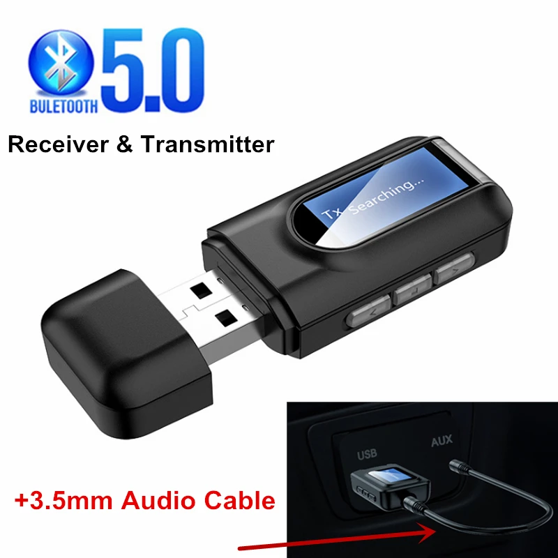 2in1 USB Bluetooth5.0 аудио передатчик приемник ЖК дисплей Дисплей Мини 3 5 мм Jack AUX