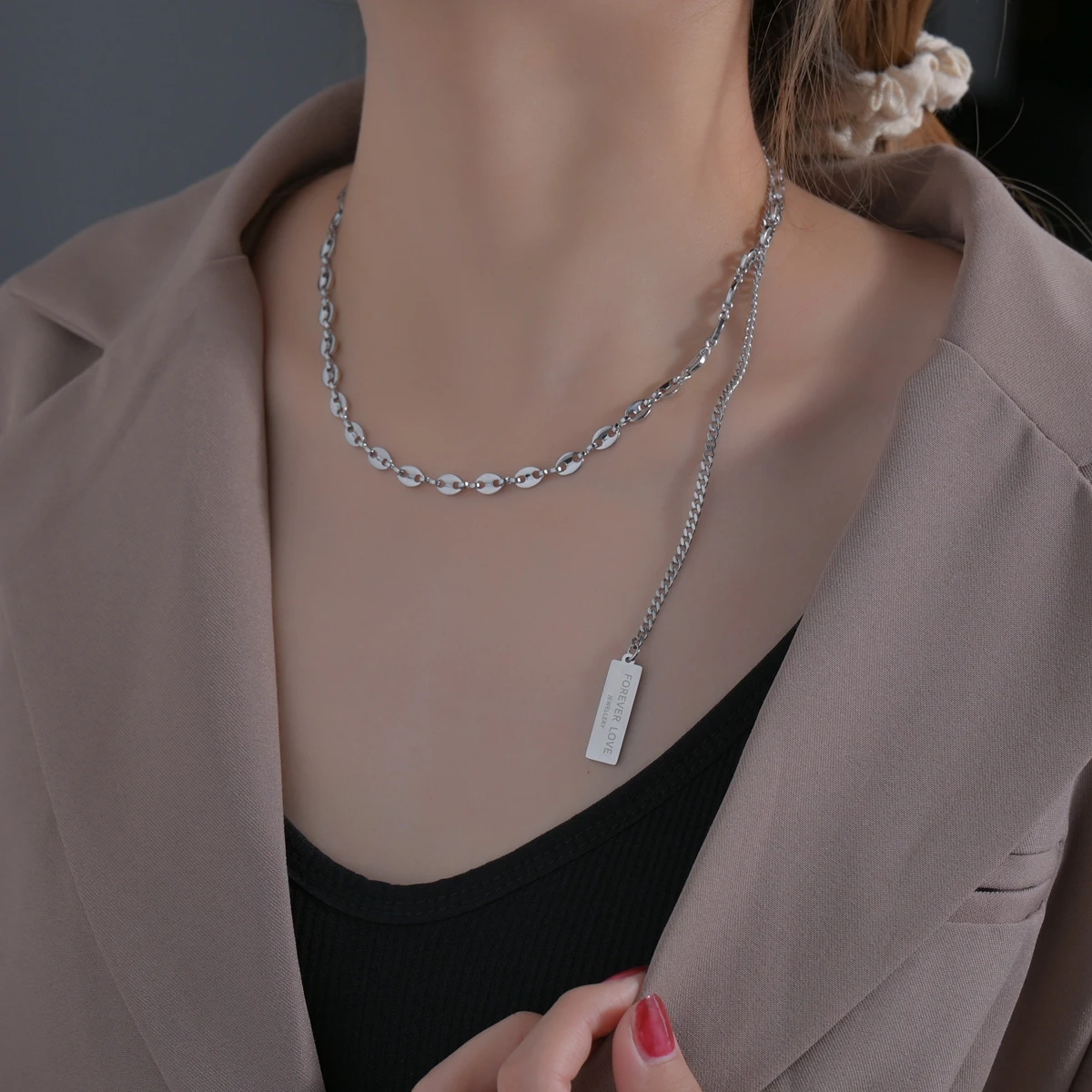

Acheerup Stainless Steel Necklace Silver Color Bar Tag Curb Cuban Chian Pendant Adjustable Fashion Chian For Women Jewelry Gift