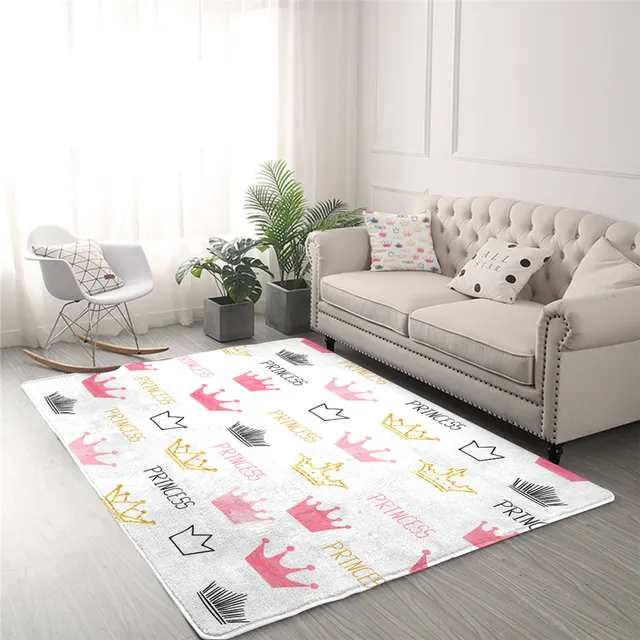 BlessLiving Princess Crown Large Carpets for Living Room Pink Golden Floor Mat Watercolor Area Rug 122x183cm Cartoon Alfombra 2