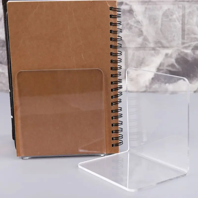 2Pcs Clear Acrylic Bookends L-shaped Desk Organizer Desktop Book Holder School Stationery Office Decorative Accessories - купить по