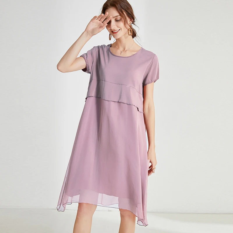 

Chiffon Dresses Women 2021 Solid Summer Plus Size Purple Beach Dress Lady Casual Loose Pink Oversized Female Dress 4XL
