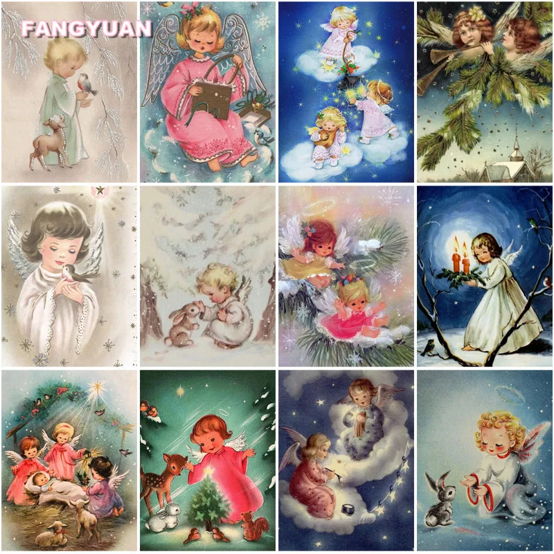 

5D Diy Diamond Painting Little Angle Pigeon Rabbit and Girl Cross Stitch Kits Home Decor Needlework Pictures of Rhinestones