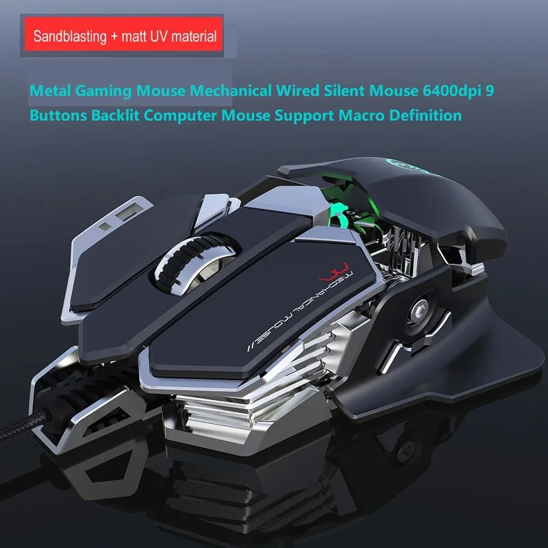 

Metal Gaming Mouse Mechanical Wired Mouse 6400dpi 9 Buttons RGB Backlit Computer Mouse Support Macro Definition