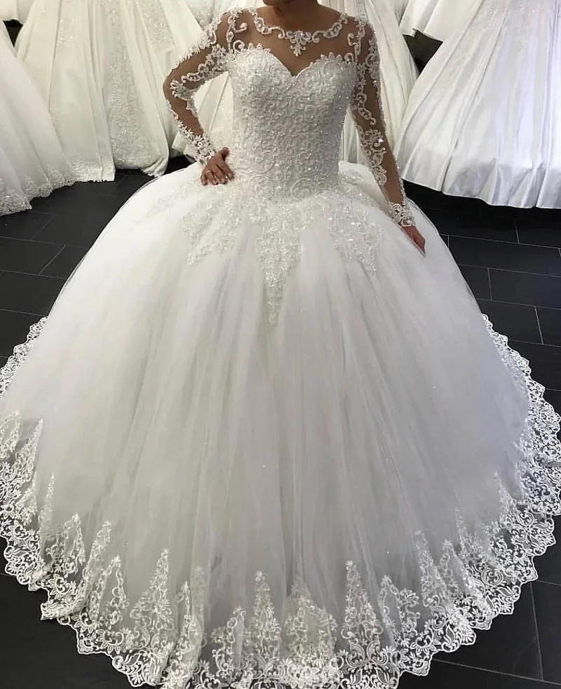 

Vestido De Noiva 2020 Ball Gown Wedding Dress Long Sleeve Lace Beaded Corset Back Plus Size Bridal Gowns Robe De Mariee