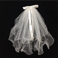 lace edge white ivory short bridal veil with comb applique edge wedding veil accessory 2023