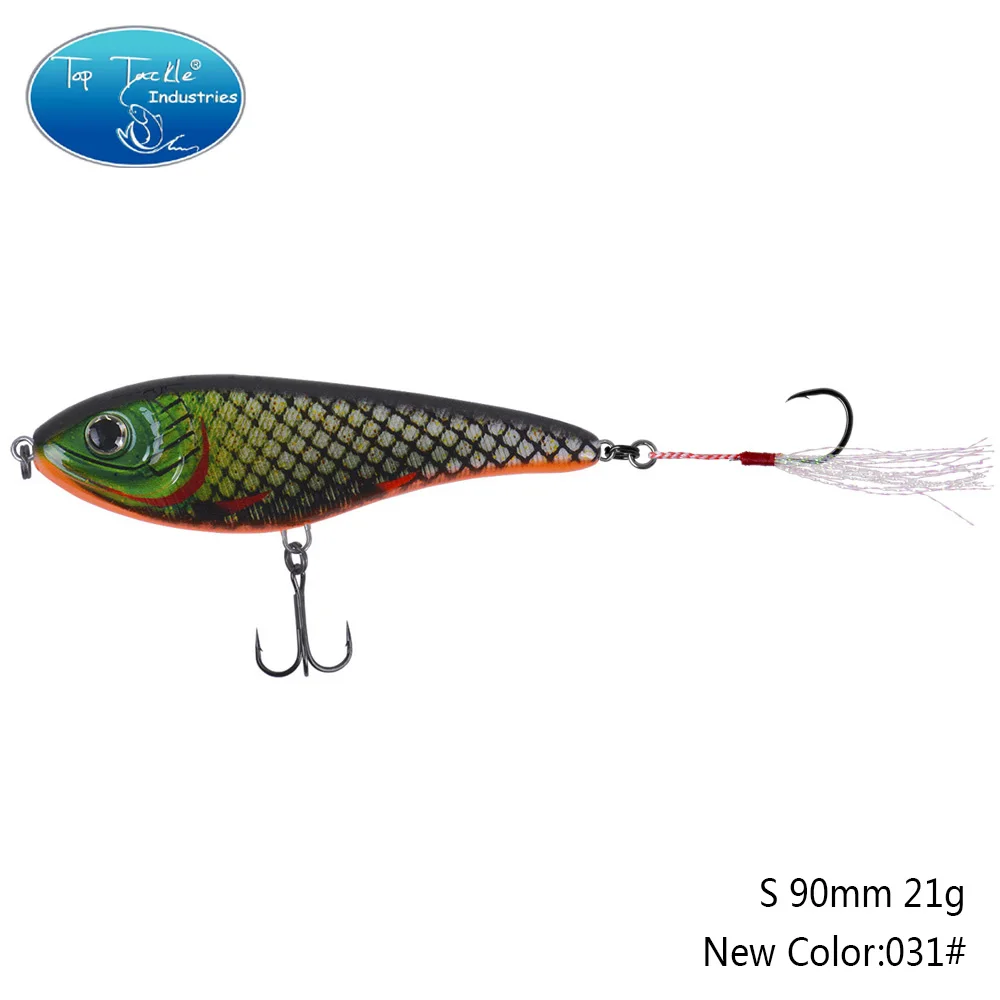 90mm 21g 031 90 мм 21 г цвета от 001 до 035 Тонущая Мускусная Щука искусственная рывковая приманка с одним крюком перьевая приманка для рыбалки - Цвет: 90mm 21g 031