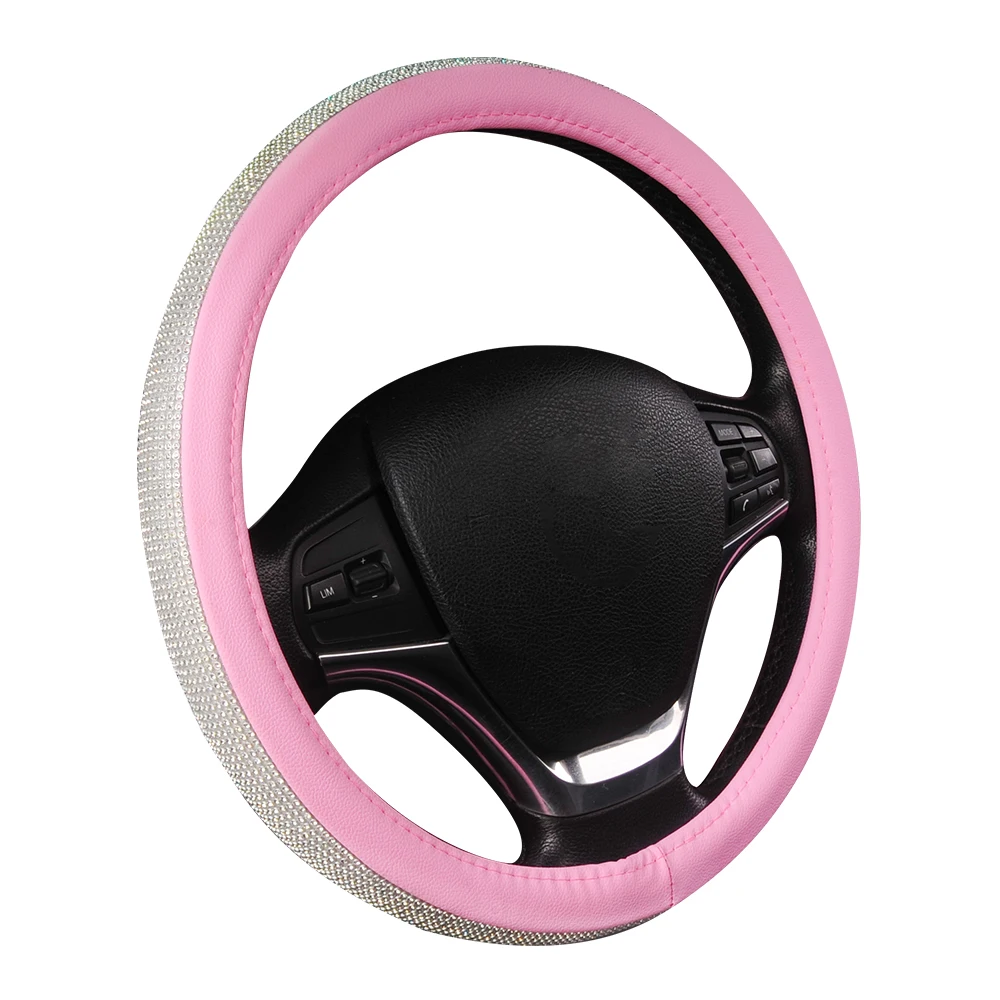 

Steering Wheel Cover for Women PU Leather with Crystal Rhinestones Universal for 37 To 38 CM Car Accessories
