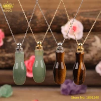 plated gold silvery natural adventurines tiger eye stone long gourd perfume bottle pendant necklace for women summer jewelry