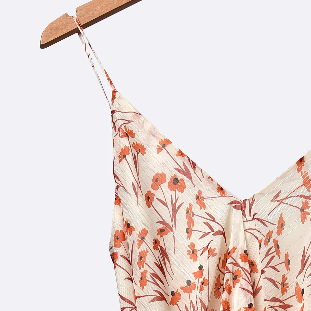 

2020 Spring and Summer New Holiday Style Elegant Printed Sling Waist Irregular Dress