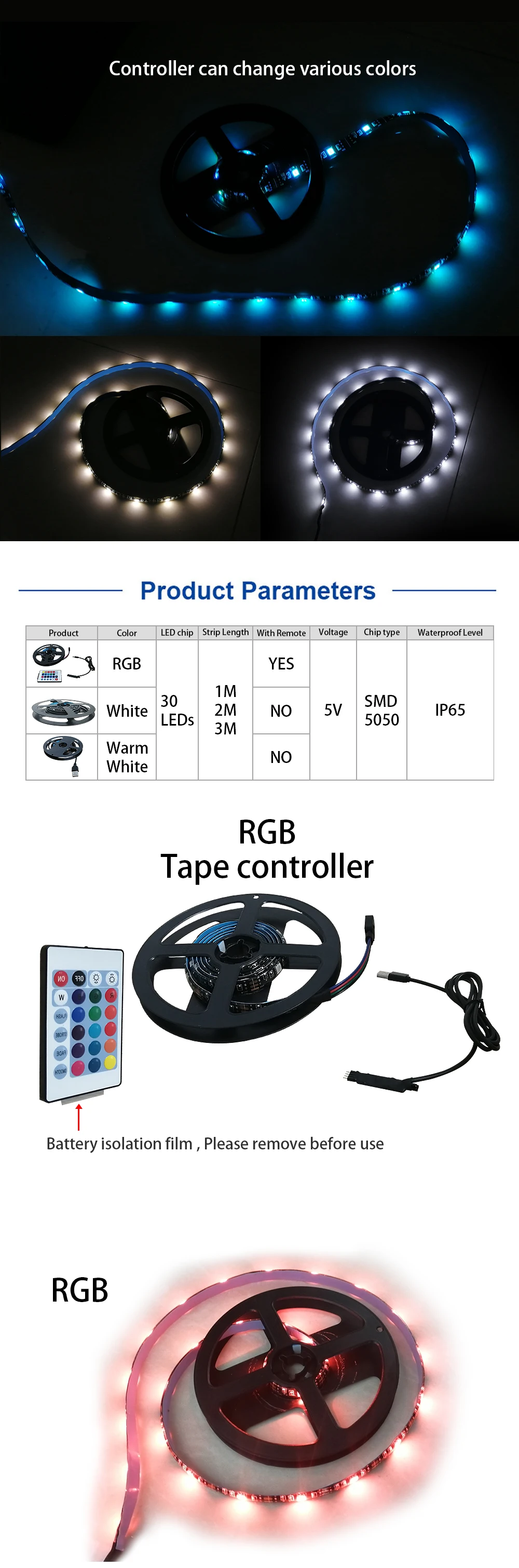DC 5 в 1 м 2 м 3 м USB светодиодный ленточный светильник 5050 водонепроницаемый RGB гибкий светодиодный ленточный светильник с дистанционным управлением для гостиной рекламный светильник