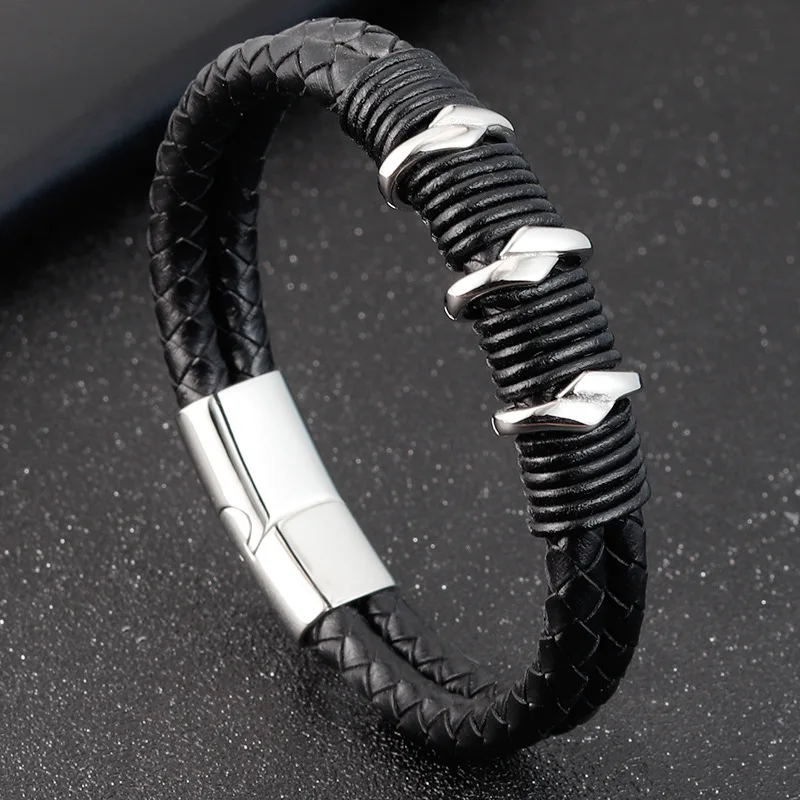 Кожаная веревка натуральной Для мужчин на сайте alibaba Слои нержавеющая сталь