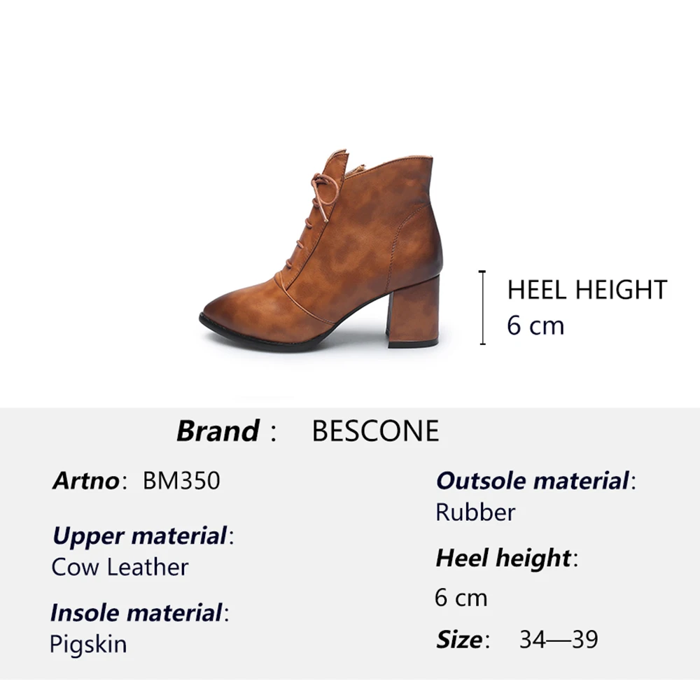 Женские ботильоны из коровьей кожи BESCONE модные разноцветные на квадратном