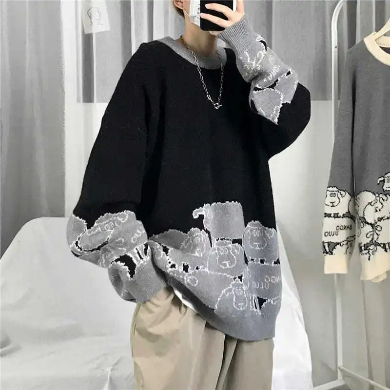 

Autumn and winter thickened sweater men's wide lovers' T-shirt