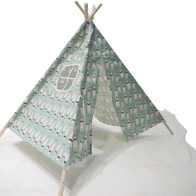 Портативная детская палатка Wigwam, хлопковый брезентовый домик Tipi, детская палатка для девочек, игровой домик, игровой домик, индийский треугольный тент, декор для комнаты - Цвет: WJ3714H