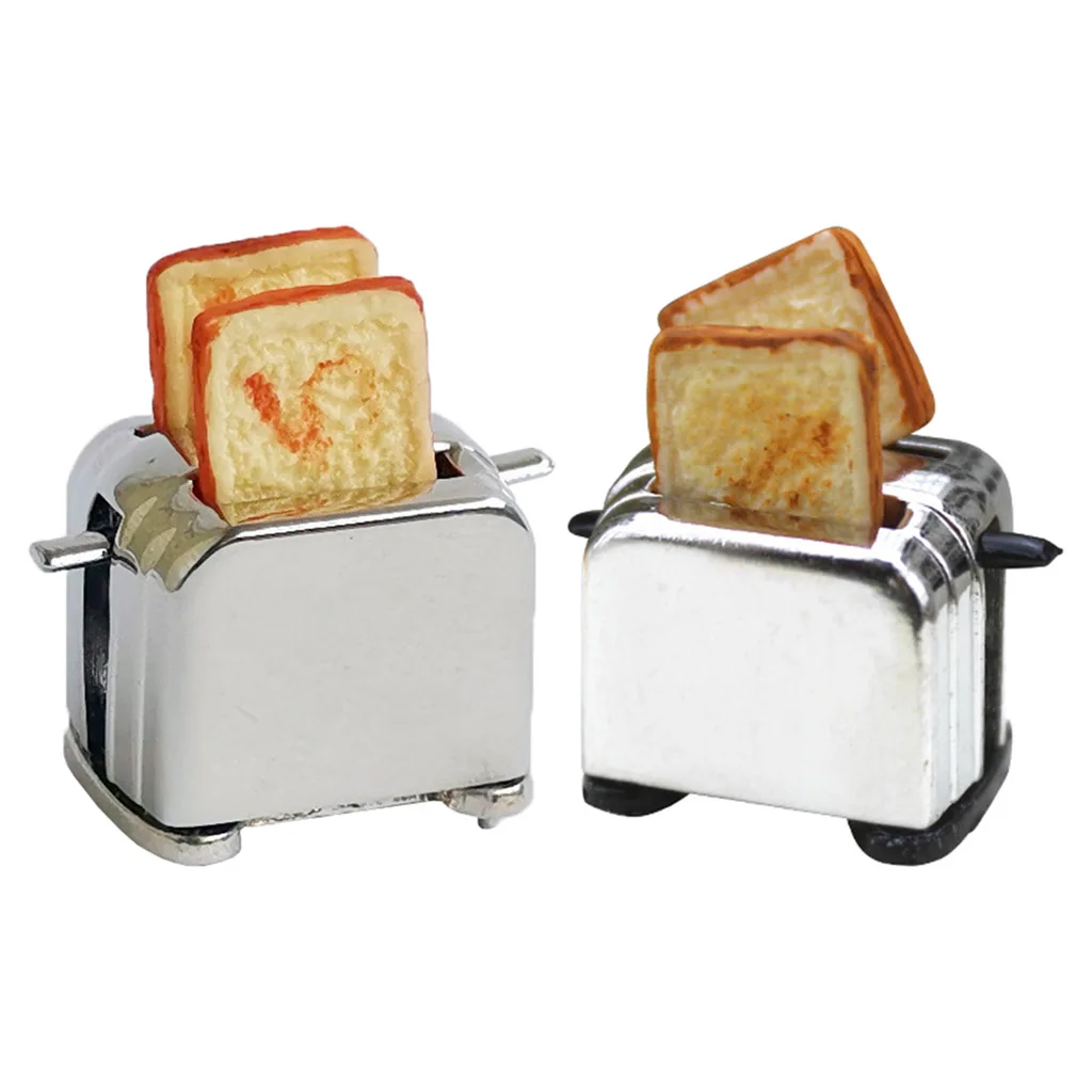 

1/12 Scale Mini Metal Bread Maker with Toasts Model Kitchen Room Decoration