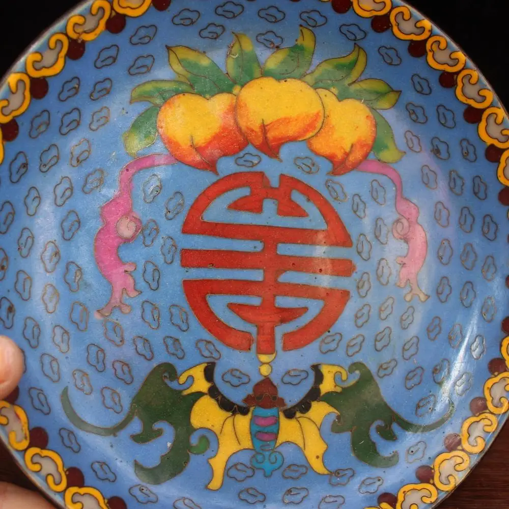 

China old Beijing old goods Copper Tire Cloisonne Fushou pattern plate