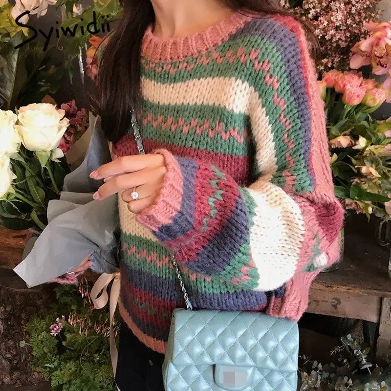 Свитеры syiwidii зимняя одежда женские пуловеры с круглым вырезом и рукавами летучая