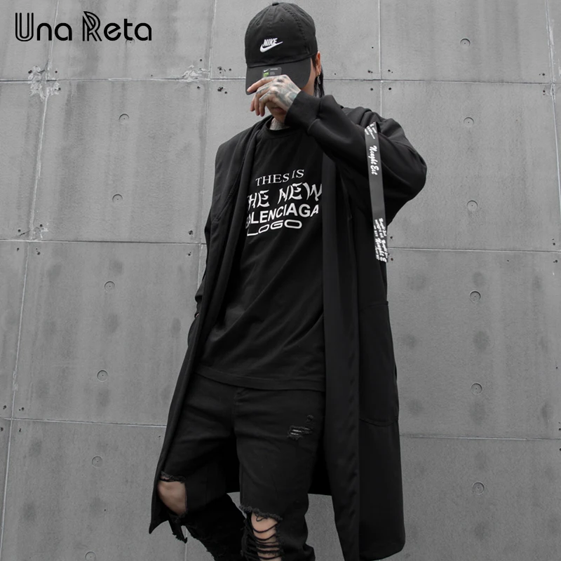 Тренч Una Reta Мужская мода Diablo стиль Harajuku ветровка мужская повседневная верхняя одежда хип хоп Уличная с капюшоном плащ пальто