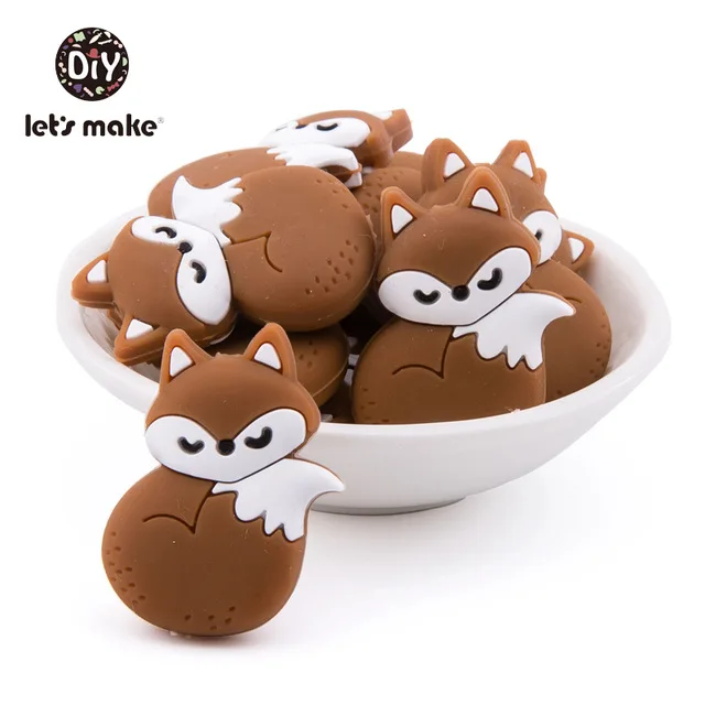 borwn fox Силиконовые Бусины, 3 шт, животные, Мультяшные формы, BPA бесплатно, силиконовые бусины для детей, качество еды, Прорезыватель для зубов, крошечные стержни, Детские Прорезыватели - Цвет: borwn fox