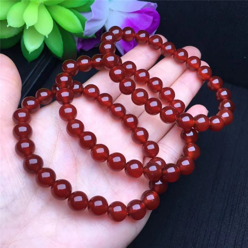 Женский браслет с бусинами из натурального красного агата | Украшения и