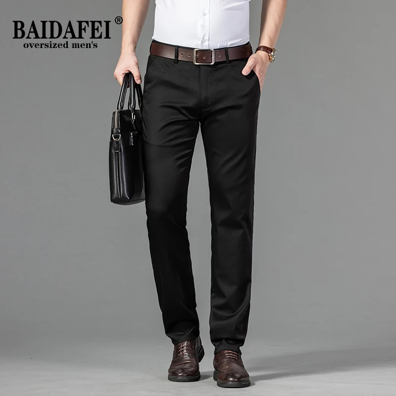 

BAIDAFEI Men's Classic Fit Signature Khaki Lux Cotton Stretch Pants - Pleated (Regular and Big & Tall) Smart Casual Pants