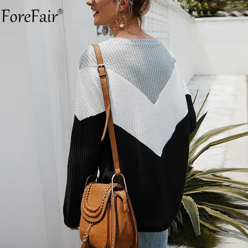 Forefair/осенне-зимний женский свитер в стиле пэчворк с круглым вырезом свободный