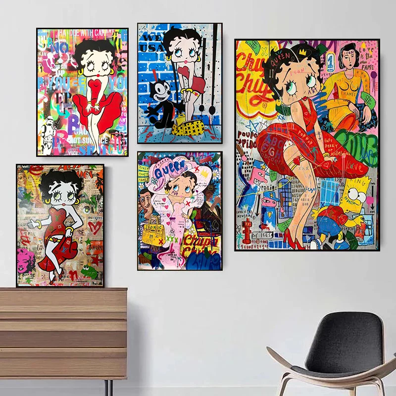 Художественный граффити Бетти боп принты Холст плакат мультфильм шопинг и