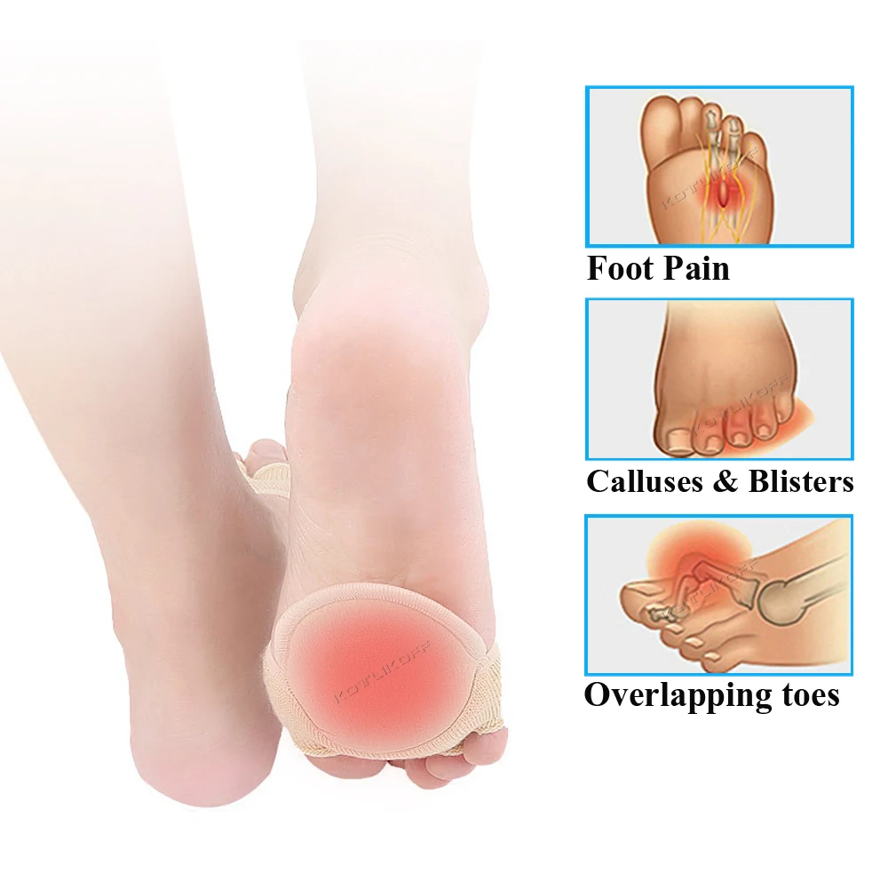 KOTLIKOFF Cotton Half Insoles Pads Foot Care Insoles Forefoot Pain Relief Massaging Metatarsal Toe Support Pads Insoles Forefoot