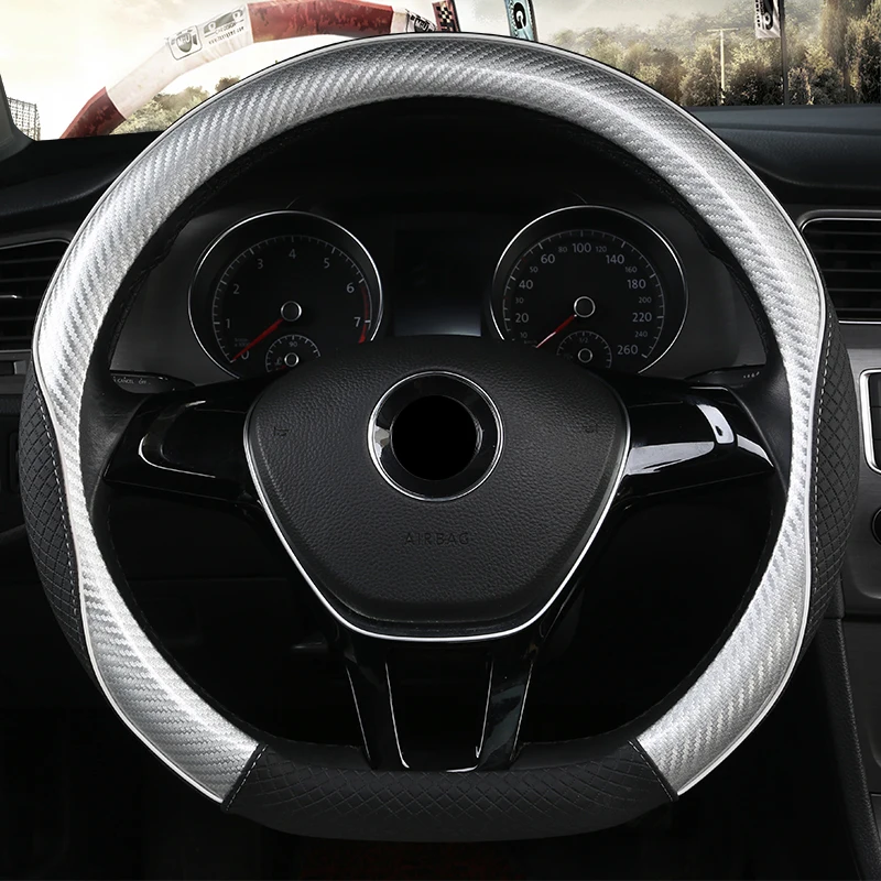 Серебристый D-образный чехол на руль из углеродного волокна для VW GOLF 7 POLO JATTA Suzuki Swift Nissan Rogue - Название цвета: Серебристый