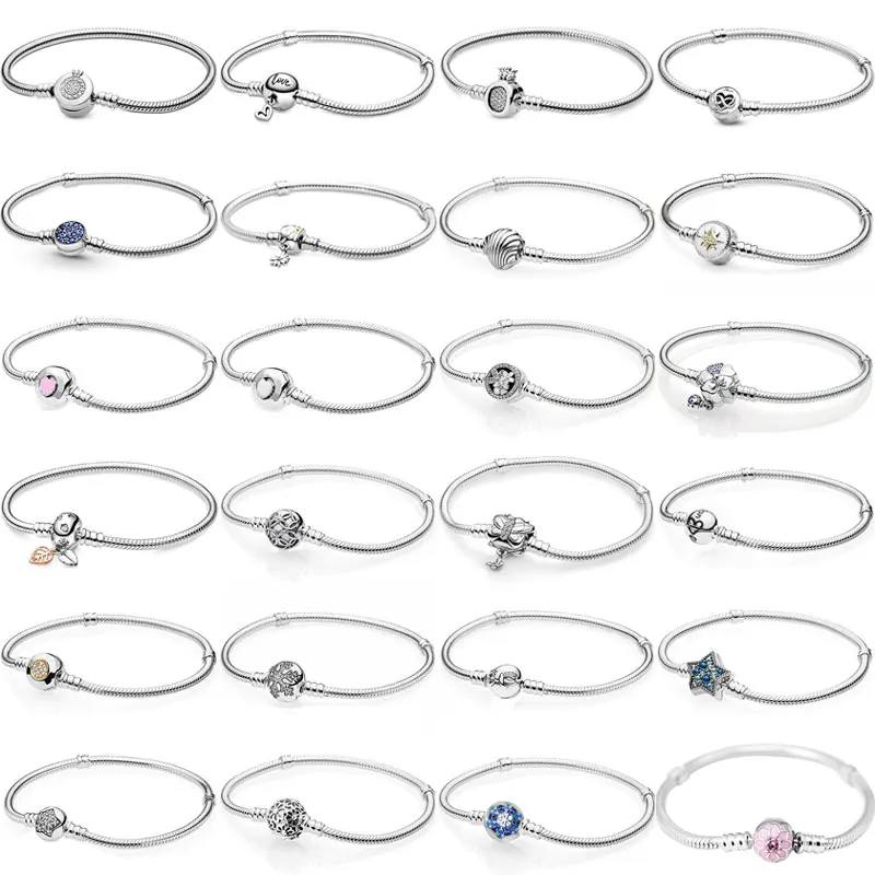 

New 925 Sterling Silver Sparkling Crown O Freehand Heart Infinity Clasp Snake Bracelet For Popular Bangle Bead Charm DIY Jewelry