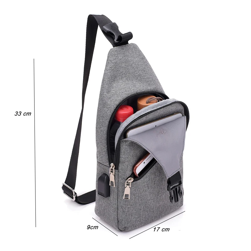 Нагрудная сумка мужская, с выходом USB для зарядки и защитой от кражи от AliExpress WW