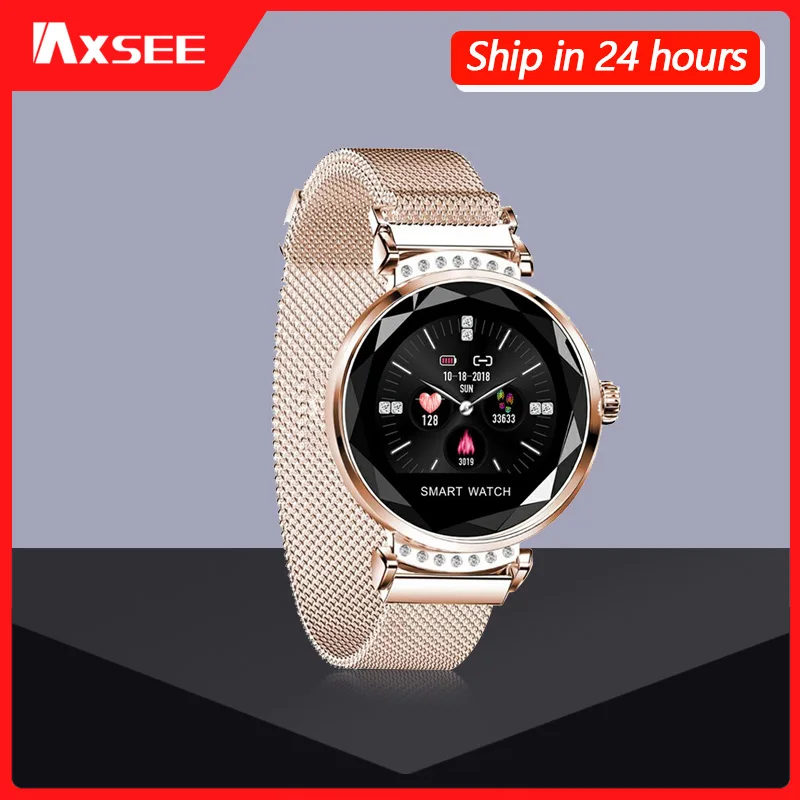 IAXSEE модные H2 Смарт часы для женщин 3D алмазное стекло сердечного ритма кровяное