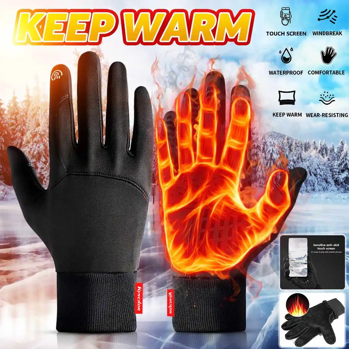 Зимние теплые водонепроницаемые Нескользящие перчатки для сенсорных экранов