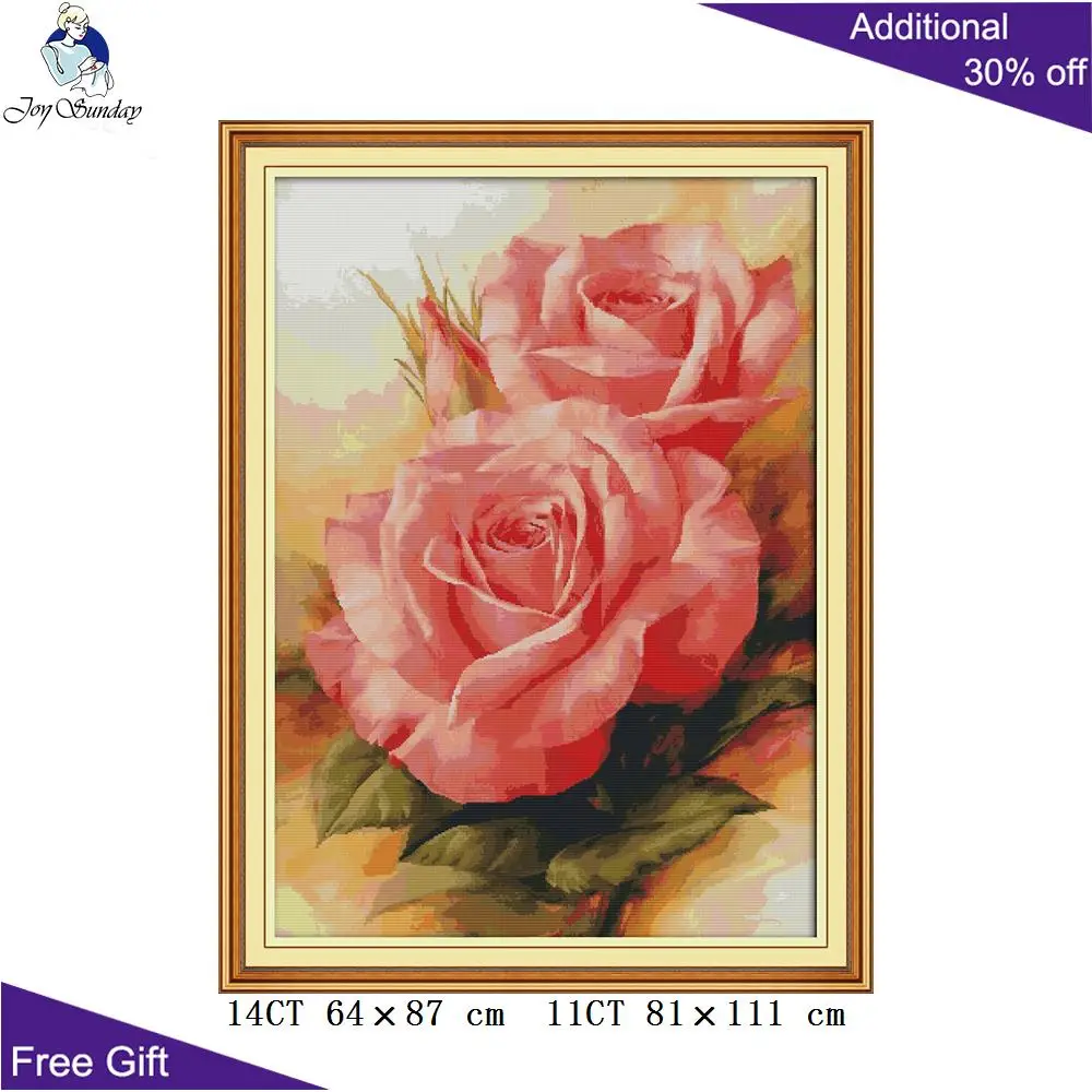 

Joy Sunday Pink Rose Home Decoration H787 14CT 11CT Stamped and Counted Flower Needlework Embroidery DIY Cross Stitch Kits