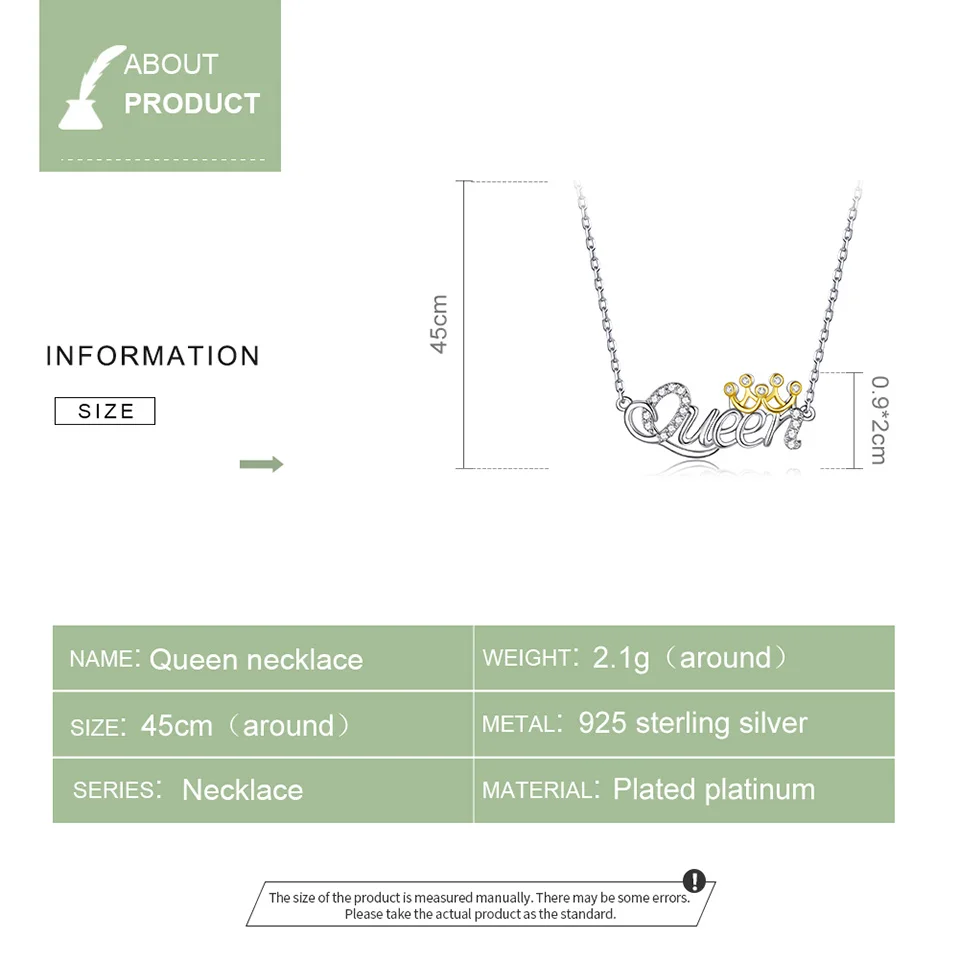 

VOROCO Queen Necklace 925 Sterling Silver Classic Letter Symbols Infinity Necklaces & Pendants Silver Jewelry Collar Gift BKN435