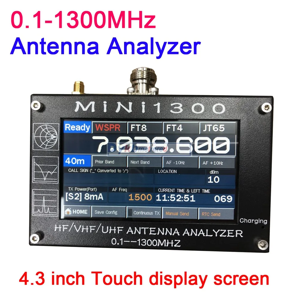 

Mini1300 0.1 TO 1300MHz HF VHF UHF ANT SWR Antenna Analyzer Full band 4.3 inch Touch display screen vector meter 2019