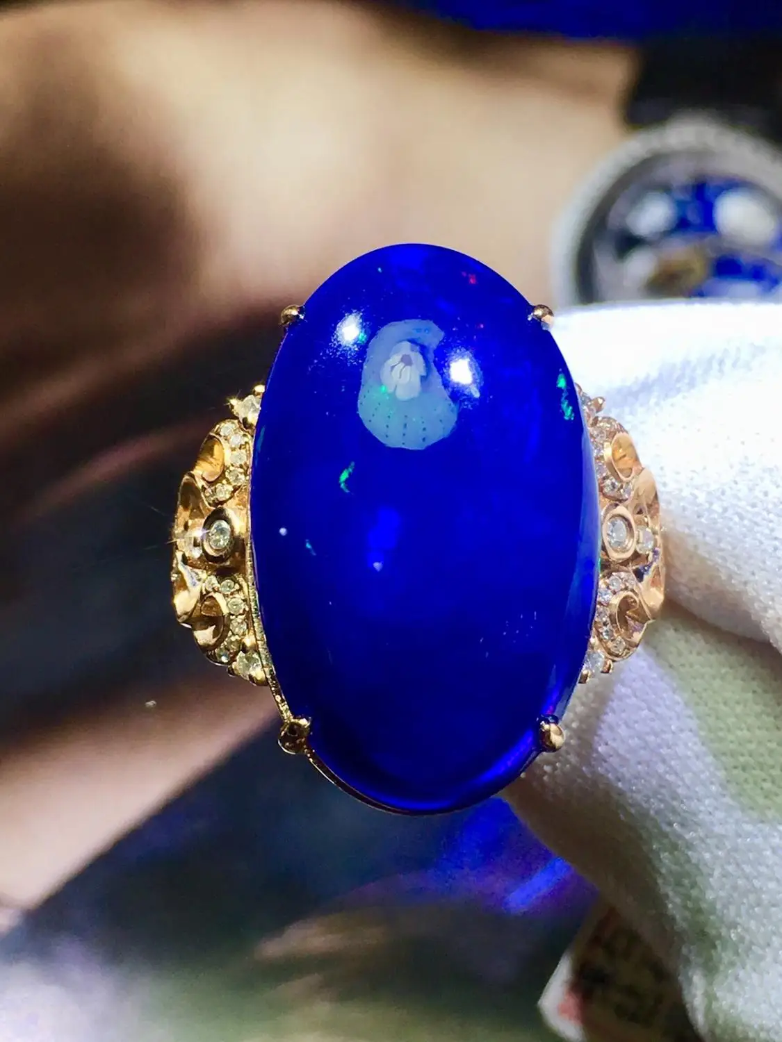 Женское кольцо с опалом роскошные кольца унисекс натуральным голубым 18 К желтое