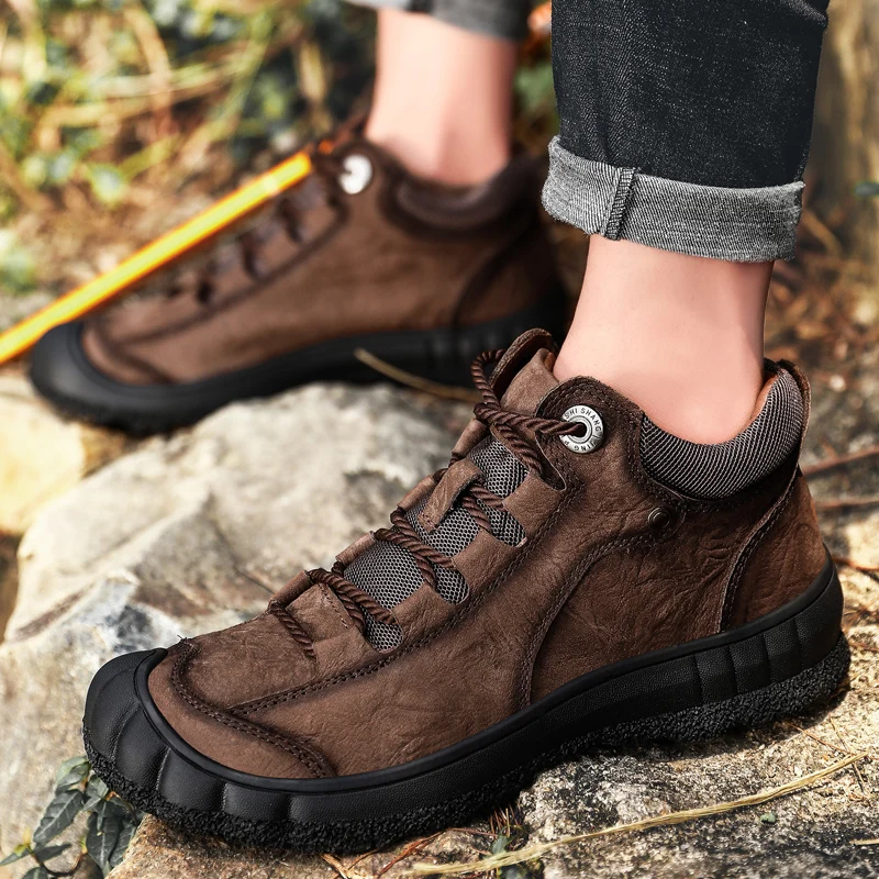 Мужские новые кожаные ботинки Зимняя теплая обувь из воловьей кожи Мягкая для