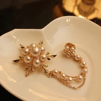 new imitation sweet color long chain brooches pins pearl snowflakes brooch for women party wedding jewelry accessories
